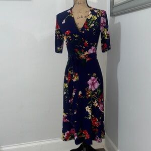 Roz & Ali Navy Midi Dress with Floral Design